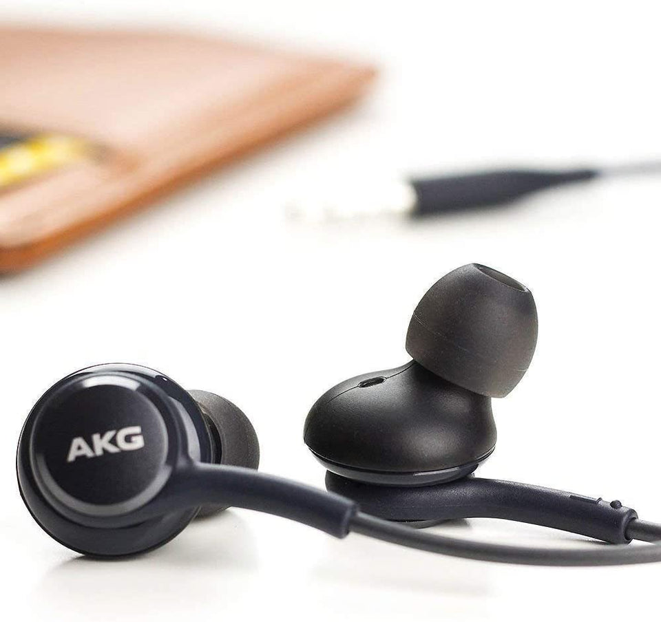 Stereo Headphones for Samsung Galaxy S10 S10e Plus Braided Cable - Designed by AKG - with Microphone and Volume Buttons (Black)